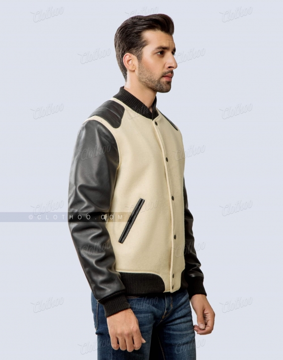 Fashion Letterman Jacket in Wool & Sheep Leather