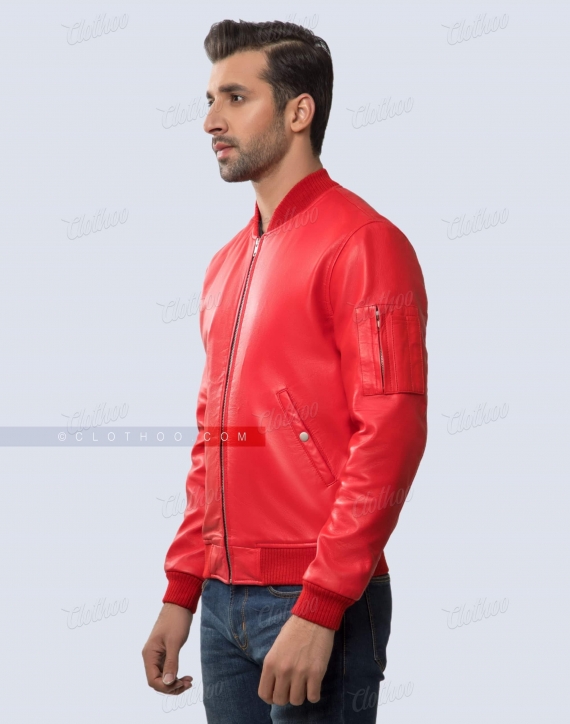 Jake Paul Red Bomber Jacket - USA Leather Factory