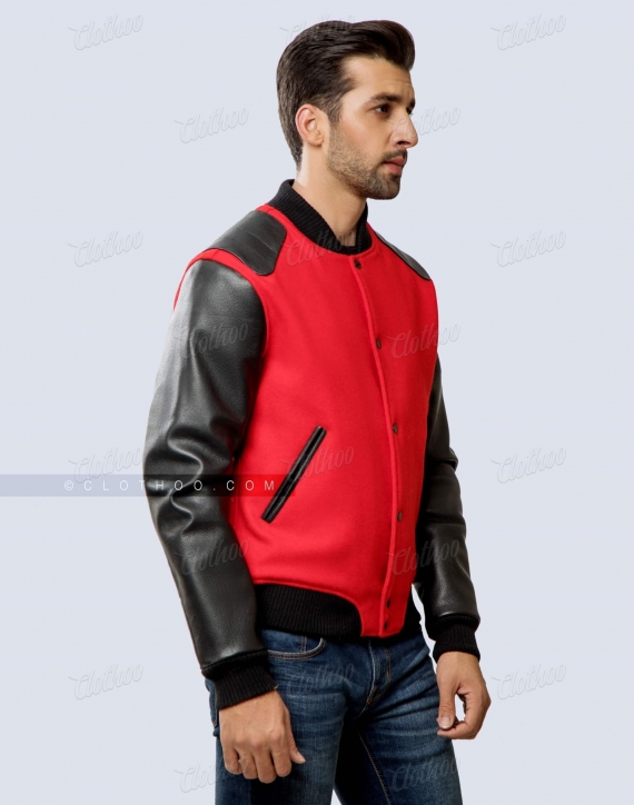 Royal Melton Wool and Red Sheep Leather Sleeves Varsity Jacket