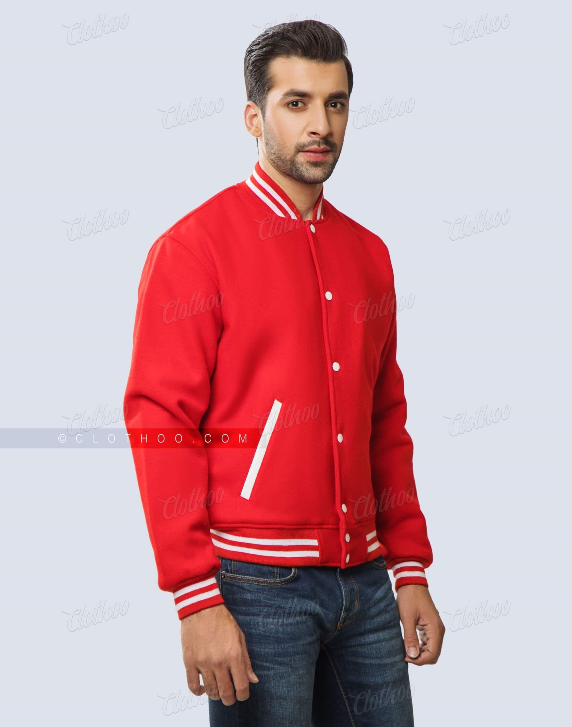 Scarlet Red Wool Letterman Jacket | Clothoo