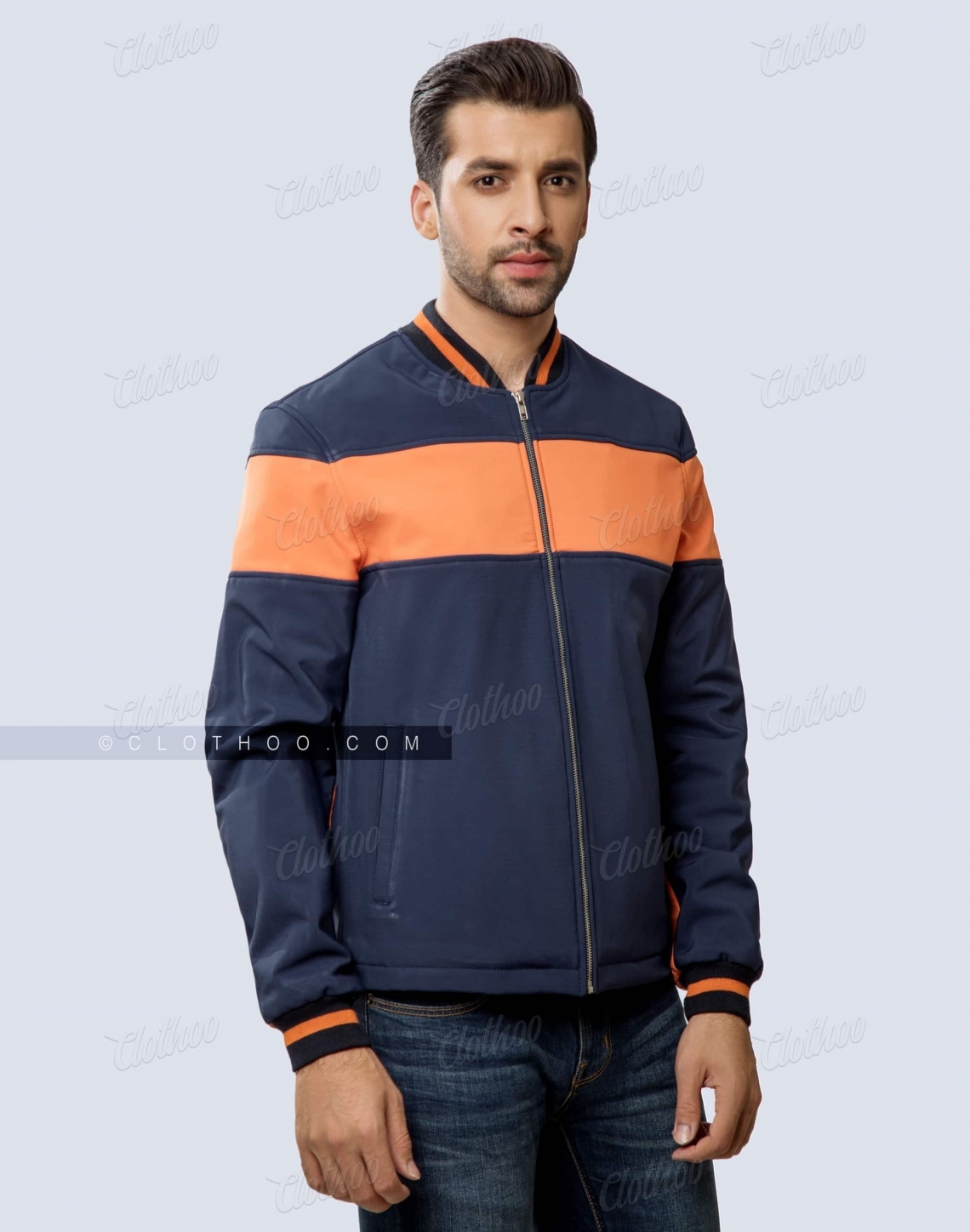 Softshell Bomber Jacket With Orange Panels Front Side