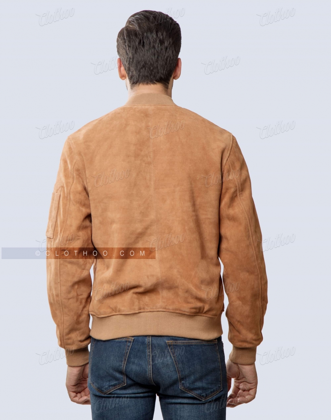 Bomber Style Tan Suede Jacket Back