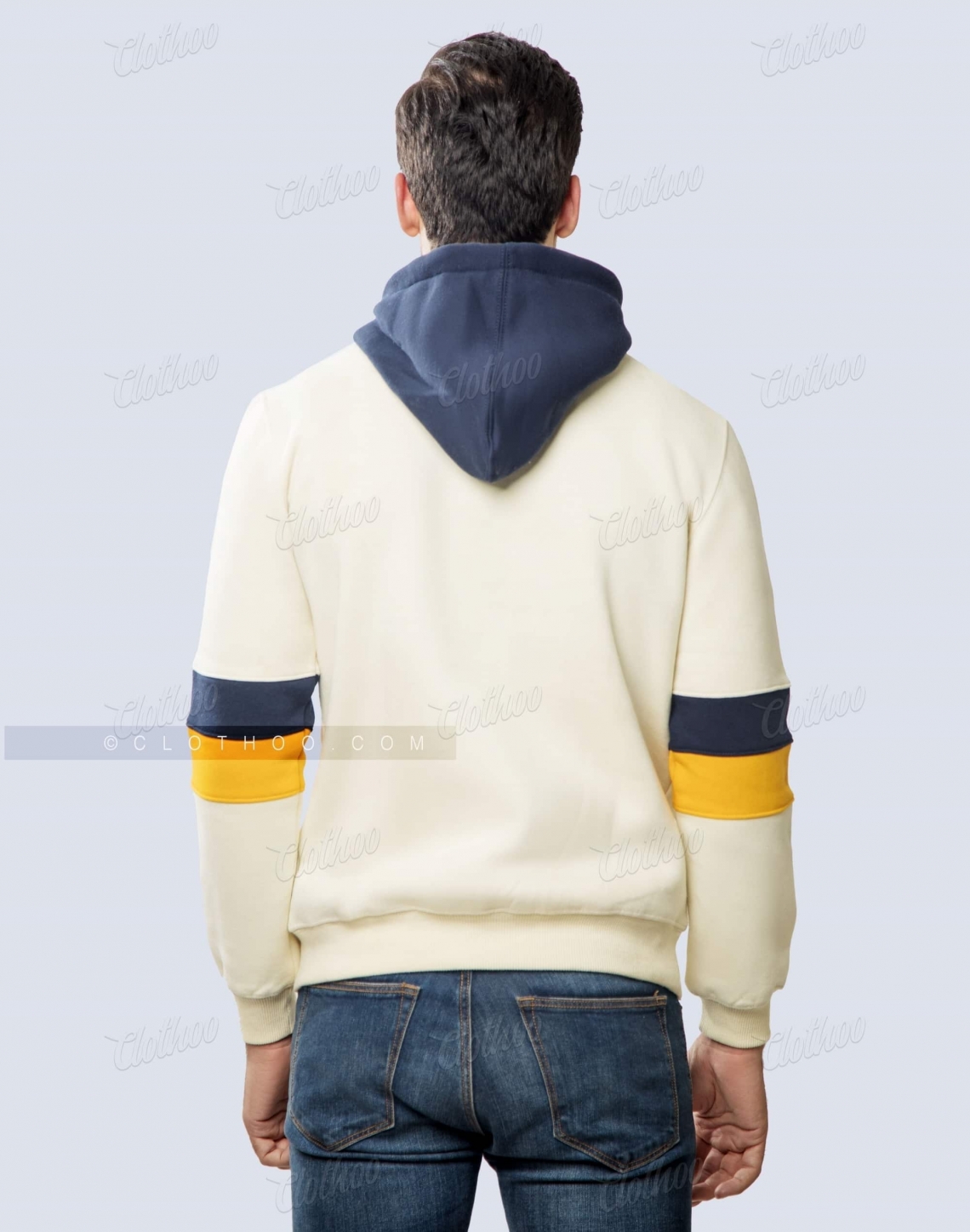 Custom Pullover Fleece Hoodie With Sleeves Stripes Back