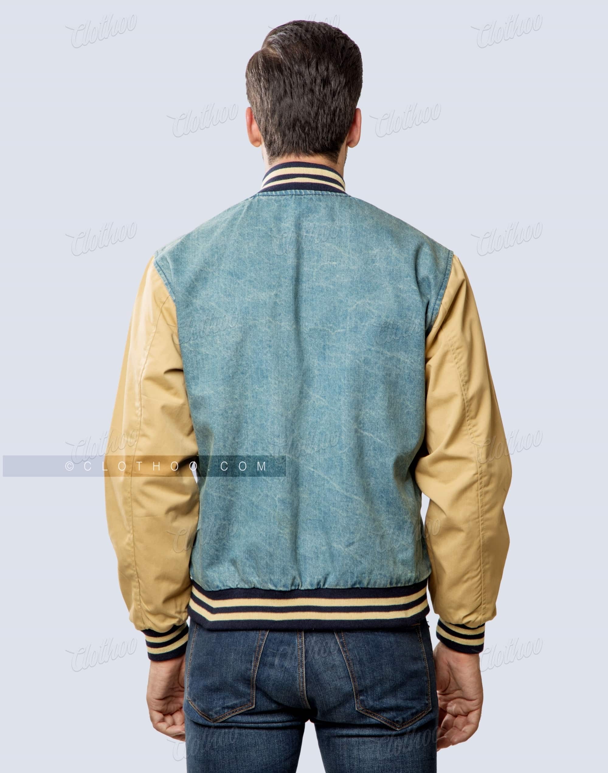 Denim Varsity Jacket with Brushed Cotton Sleeves