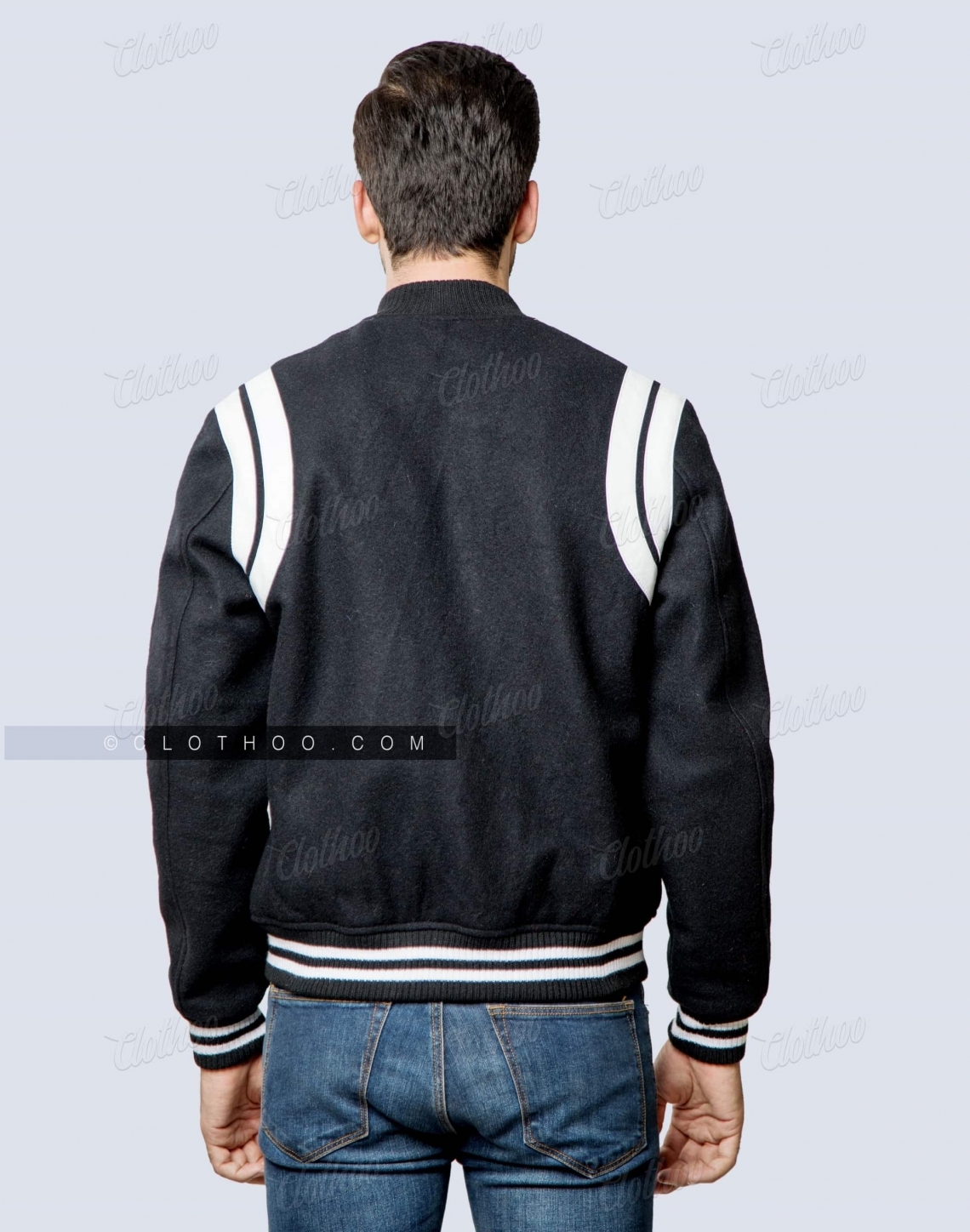 Premium Black Varsity Jacket With White Shoulder Inserts Back