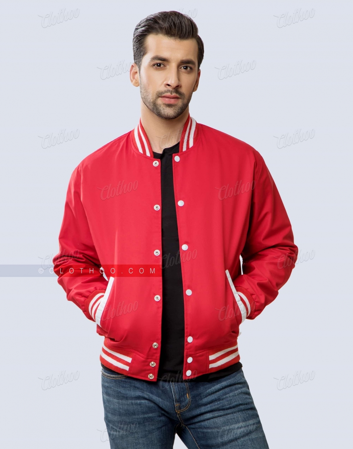 Red Cotton Twill Baseball Jacket for Men and Women Teams Casual