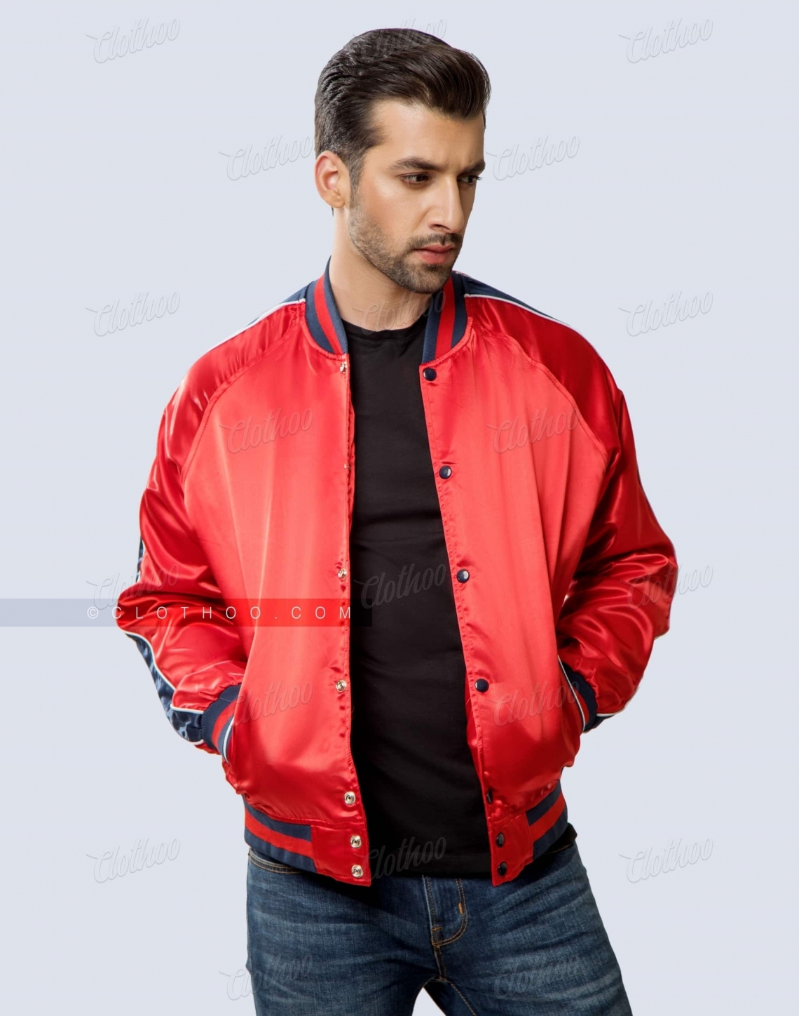 Fashion Satin Jacket With Shoulder Stripe And Piping Casual