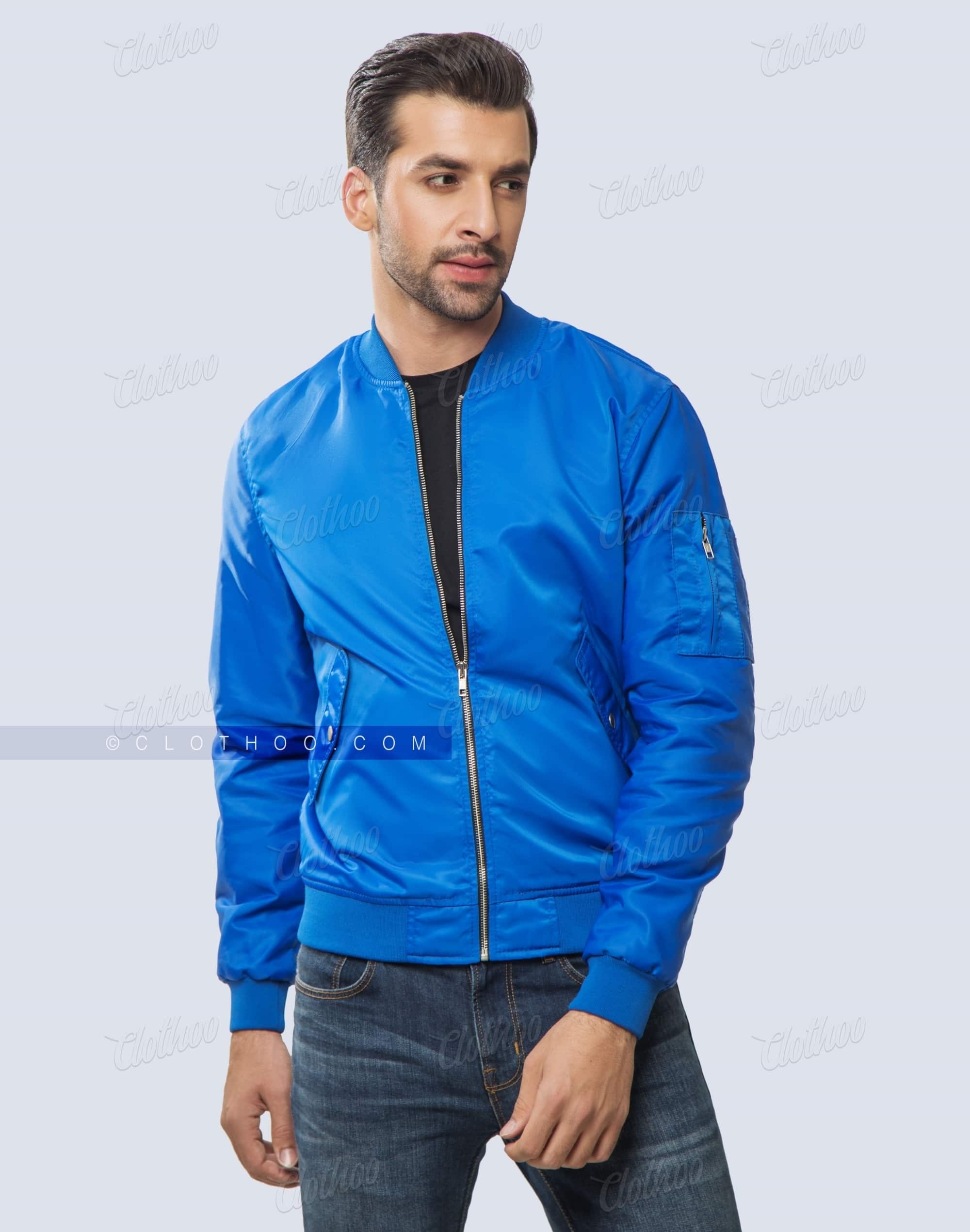 Nylon Bomber Jacket in Royal Blue