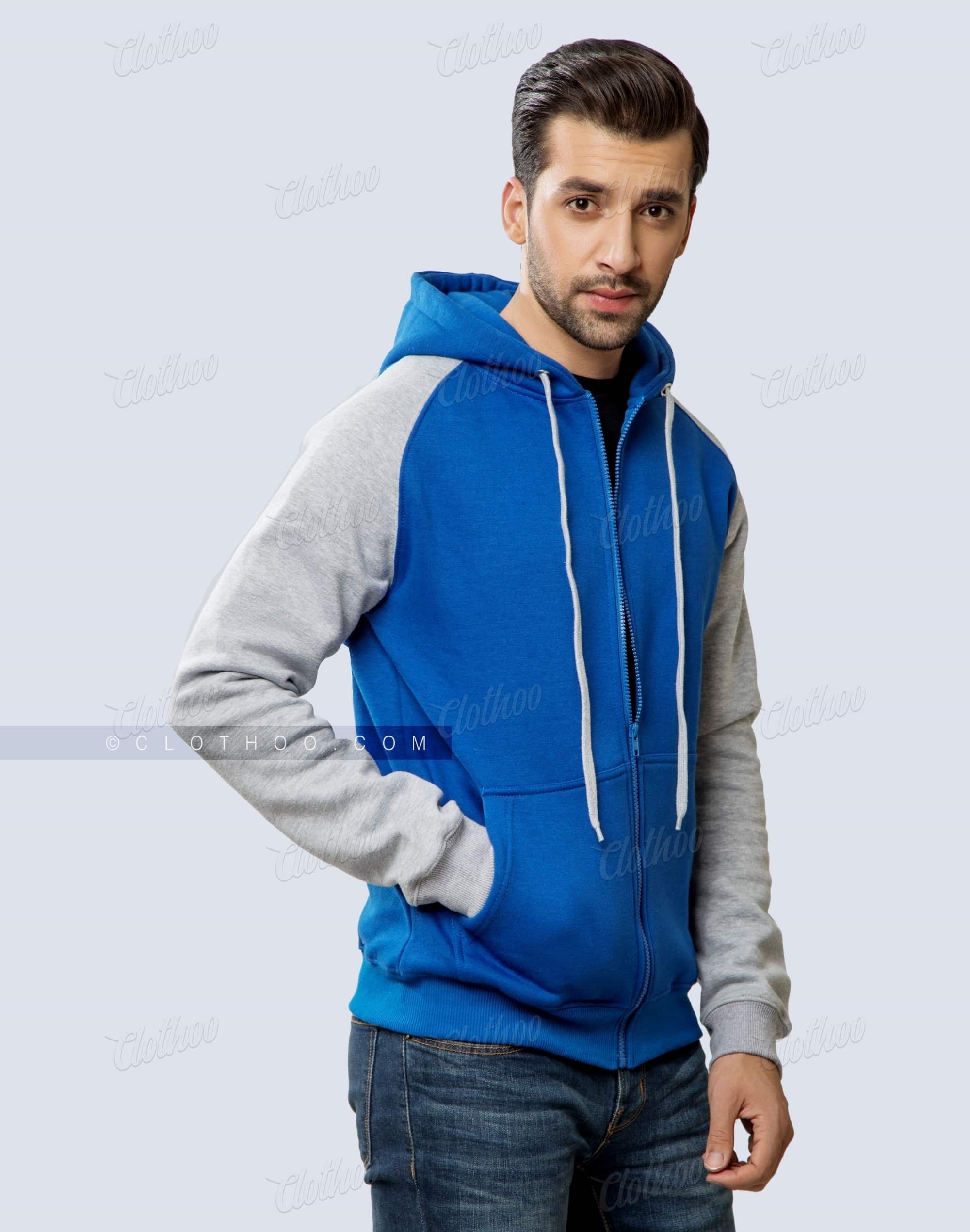 Senior Zipper Hoodie in Royal Blue & Light Grey