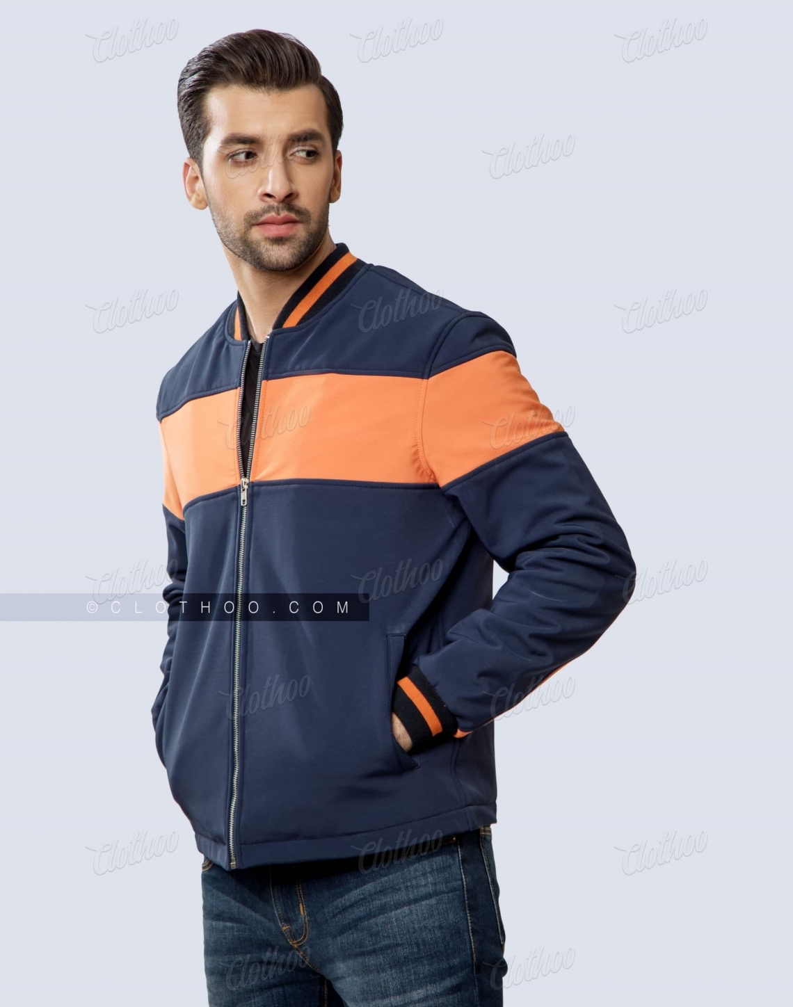 Softshell Bomber Jacket With Orange Panels Casual
