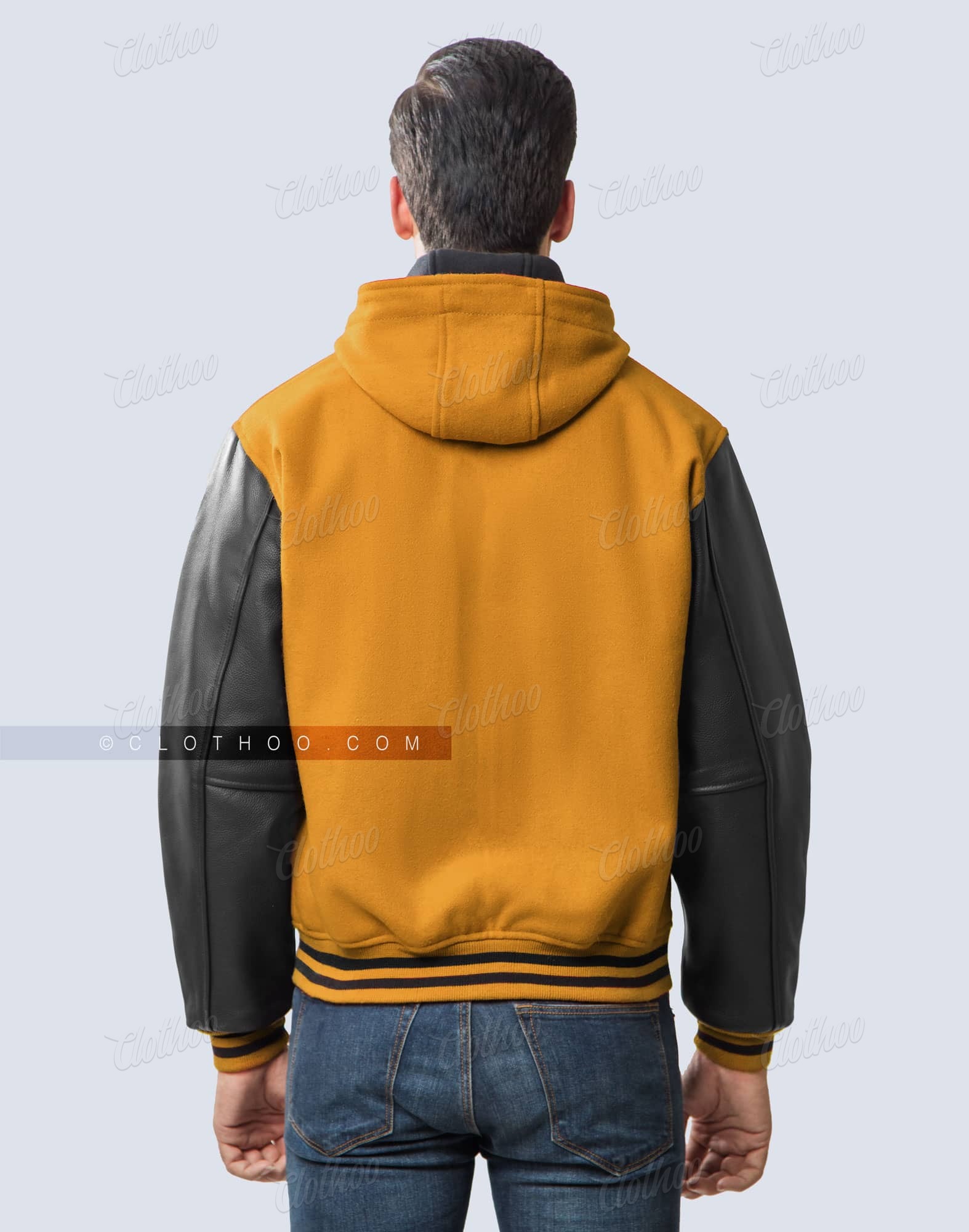 Athletic Gold Varsity Jacket with Hood Clothoo