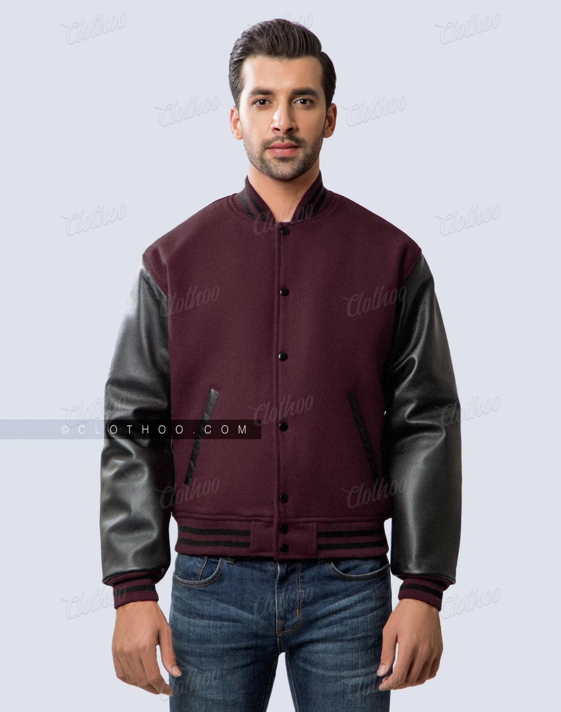 Burgundy varsity jacket mens best sale