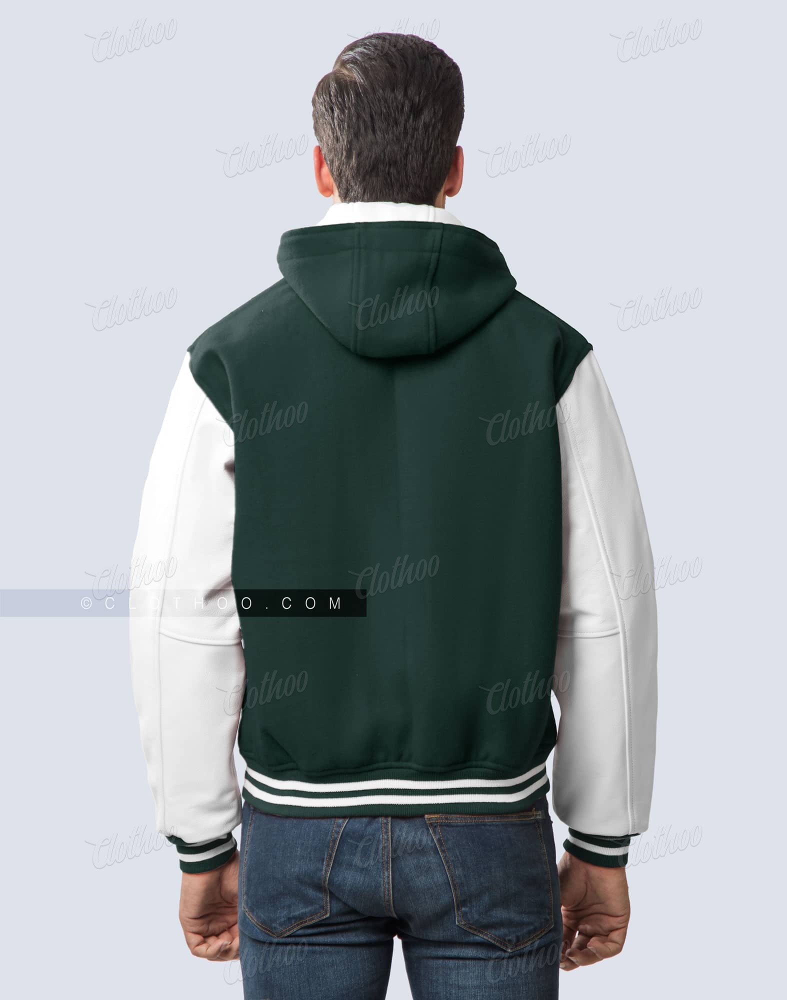 Hooded Varsity Jacket Mens in Forest Green Clothoo