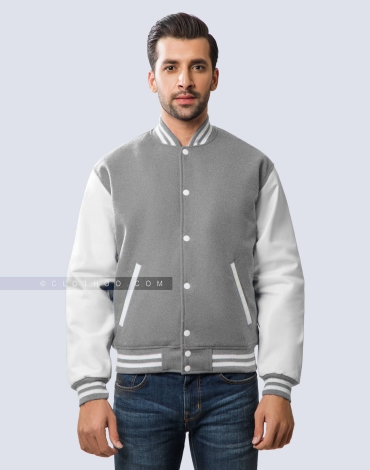 Light Grey Wool and White Vinyl Sleeves Jacket Light Grey Wool and White Vinyl Sleeves Jacket