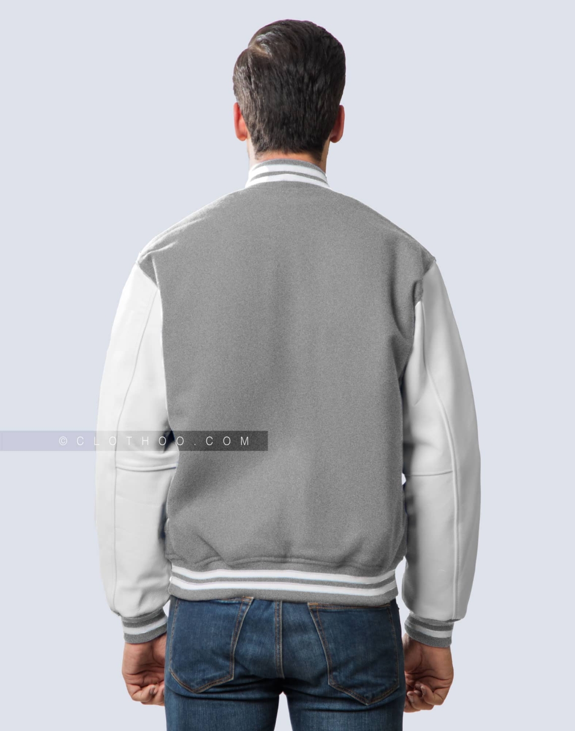 Light Grey Wool & White Vinyl Sleeves Jacket | Classic Style | Clothoo