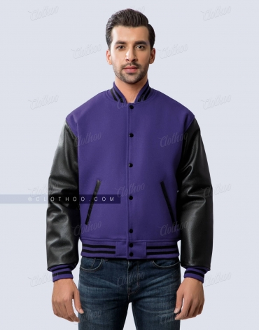 Melton Wool Body & Leather Sleeves Varsity Jackets | Clothoo