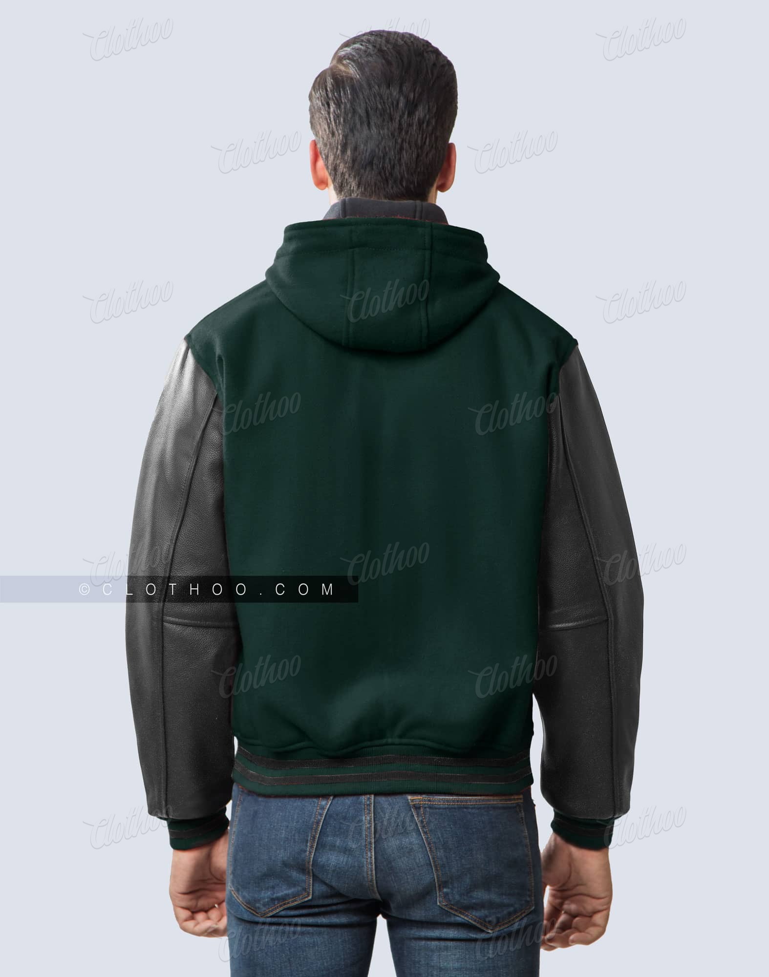 Dark Green Varsity Jacket with Hood Clothoo