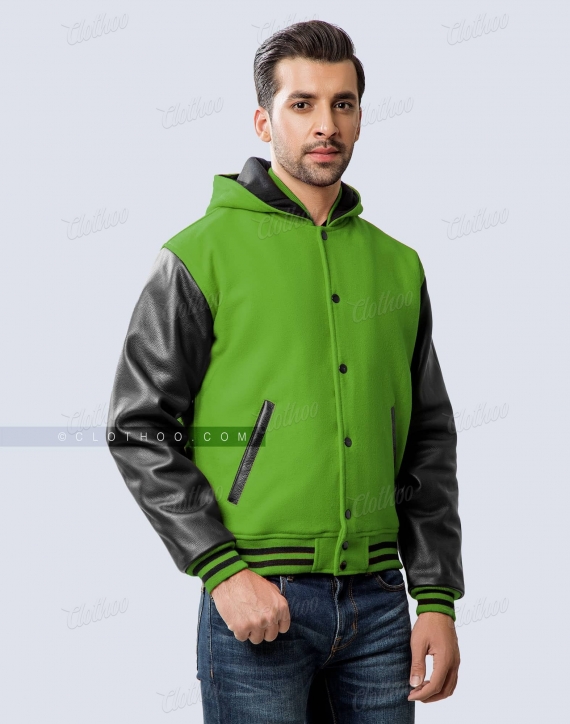 Varsity Baseball Letterman Bomber School Collage Kelly Green Wool and  Genuine Black Leather Sleeves Zipper Jacket (XXS, Kelly Green) at   Men's Clothing store