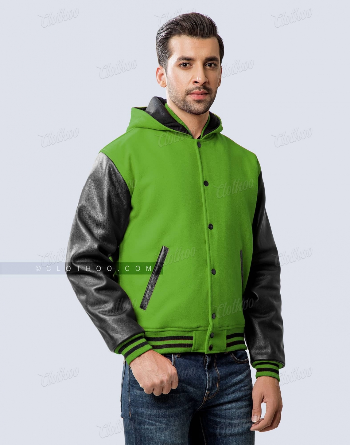 Letterman Jacket With Hood Kelly Green
