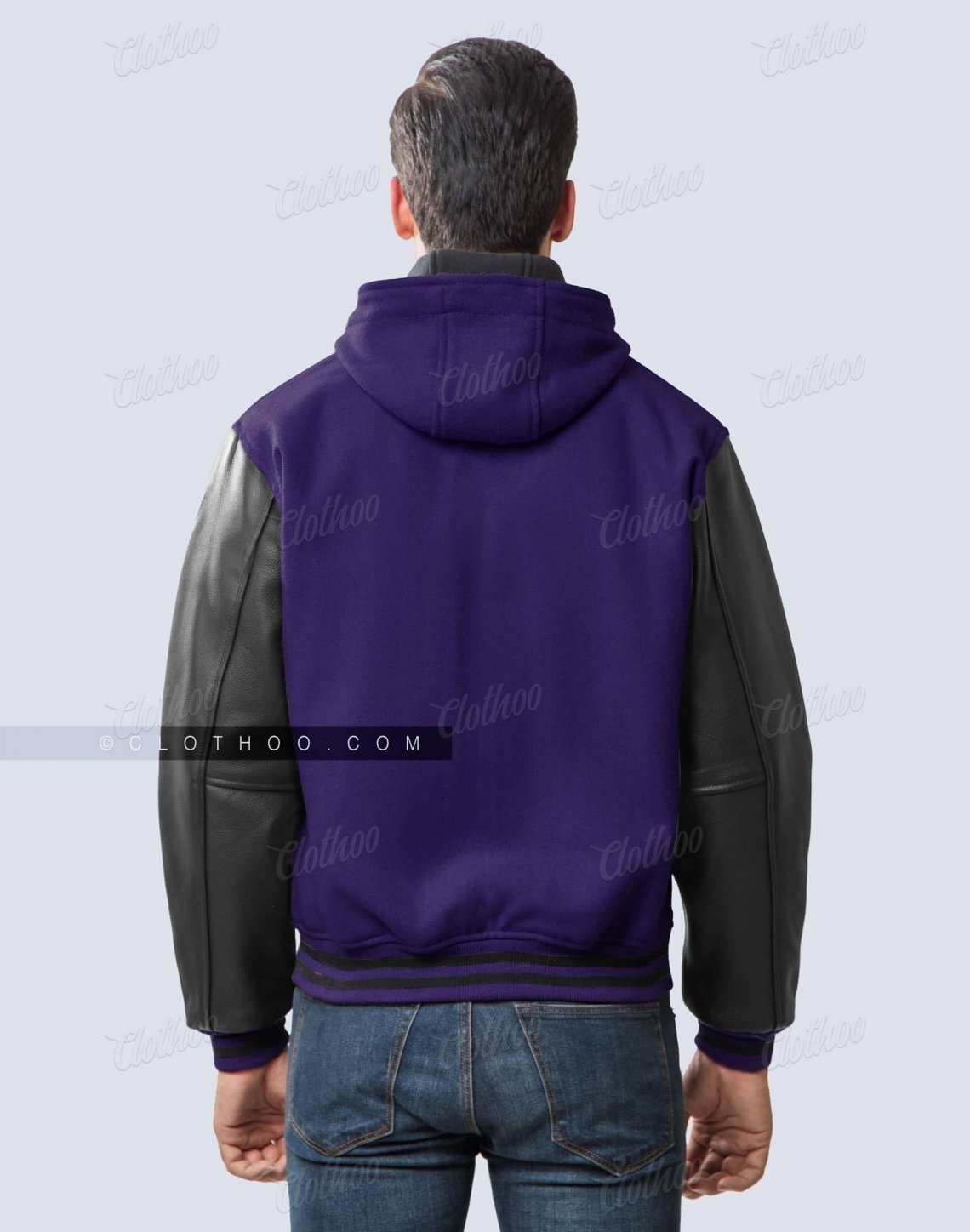 Purple Black Varsity Jacket With Hood