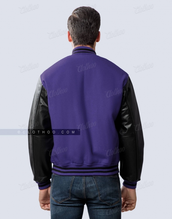 Dark Purple Wool Body & Black Sleeves Letterman Jacket