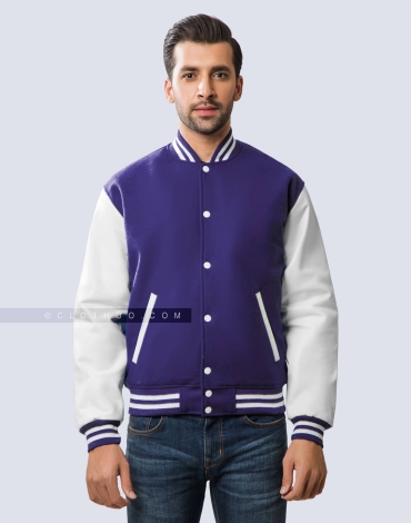 Purple Wool and White Leather Sleeves Letterman Jacket Purple Wool and White Leather Sleeves Letterman Jacket