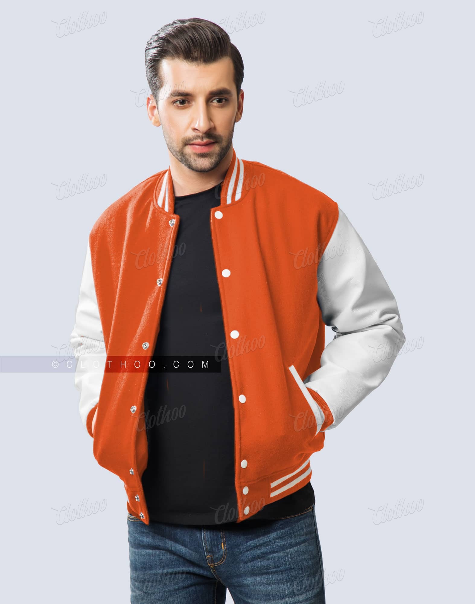 Orange Wool Body White Leather Sleeves Letterman Jacket Clemson