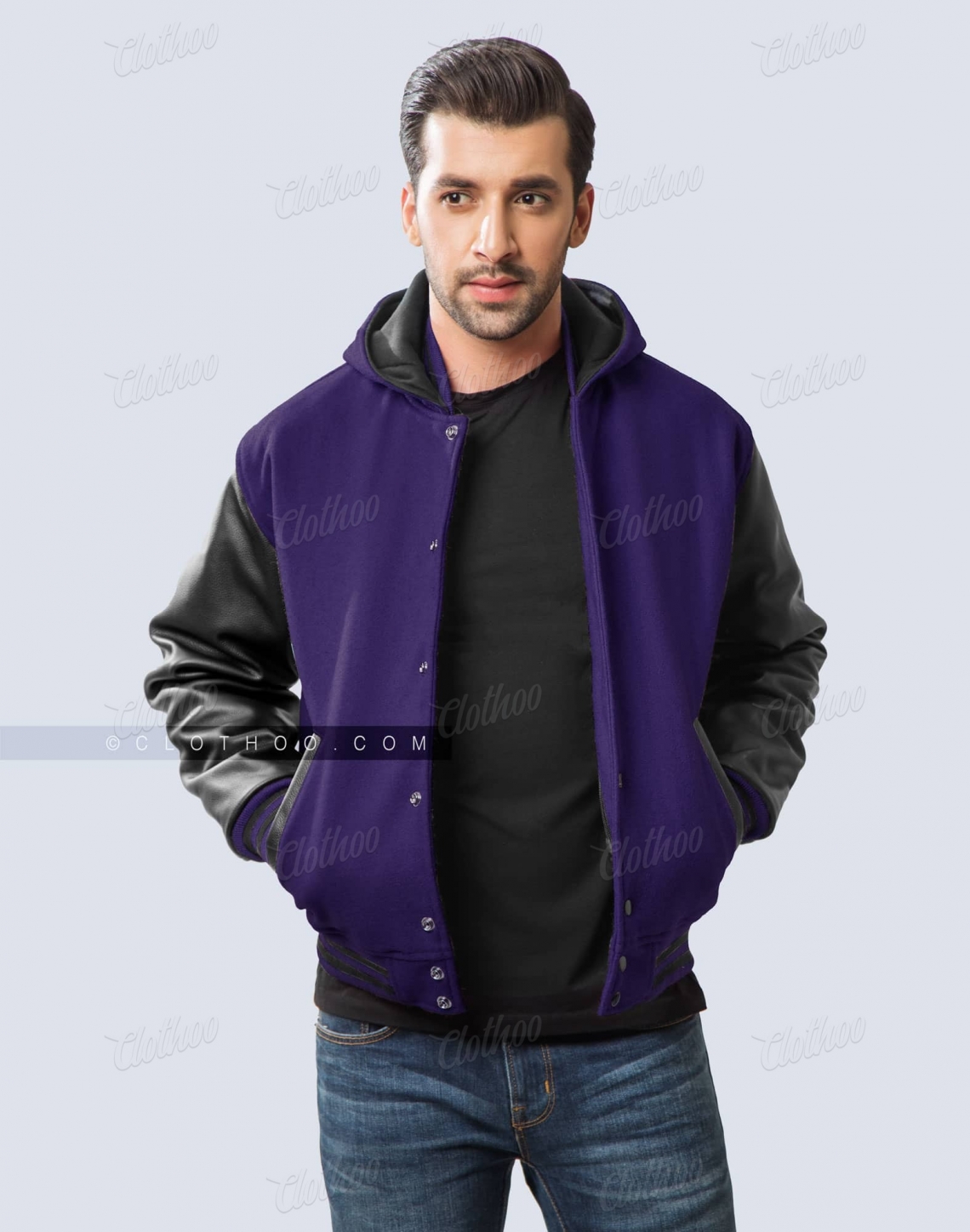 Varsity Jacket With Hood Dark Purple