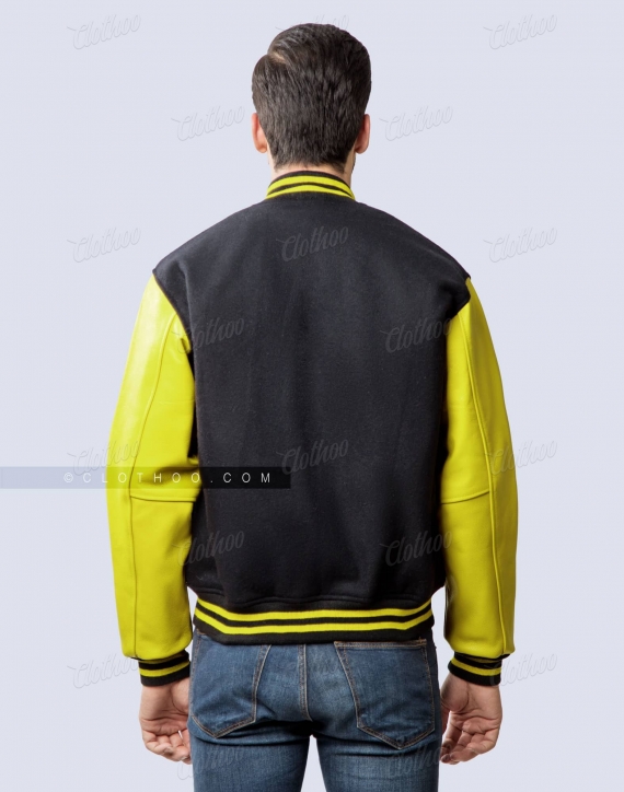 Men's Black And Yellow Wool Leather Varsity Jacket - Just American