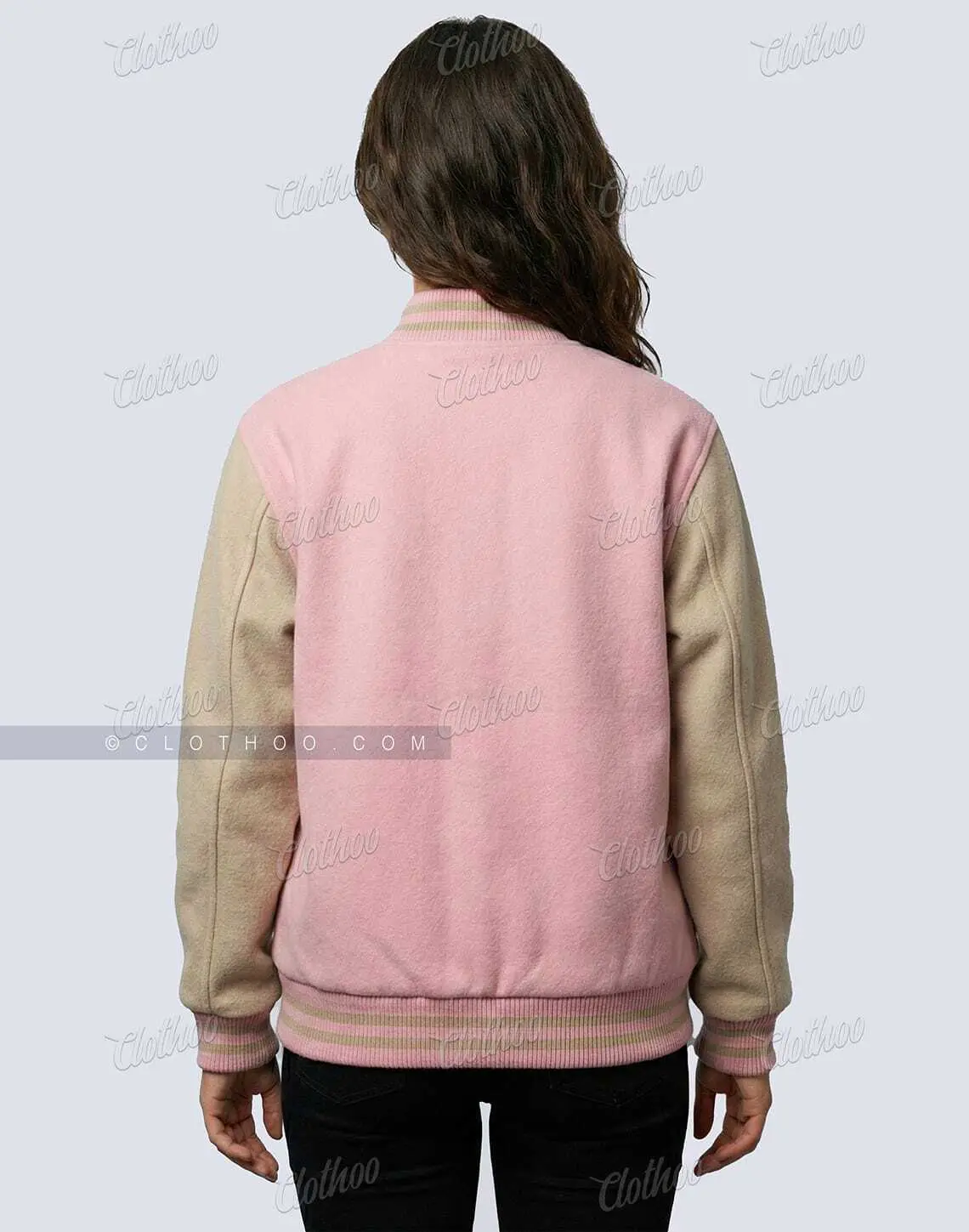 Baby Pink & Beige Wool Varsity Jacket for Women XS-6XL | Clothoo