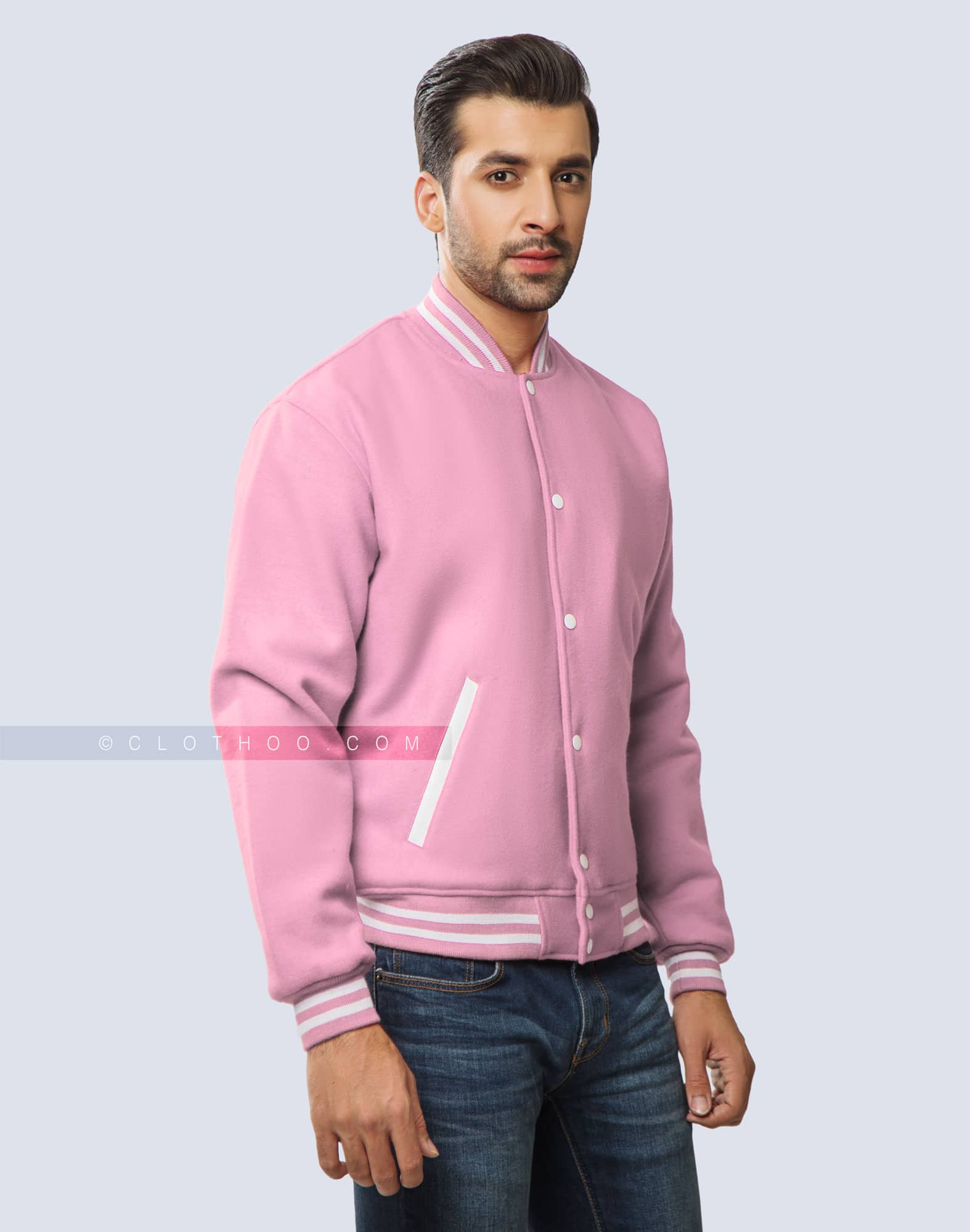 Baby Pink Wool Varsity Jacket Clothoo