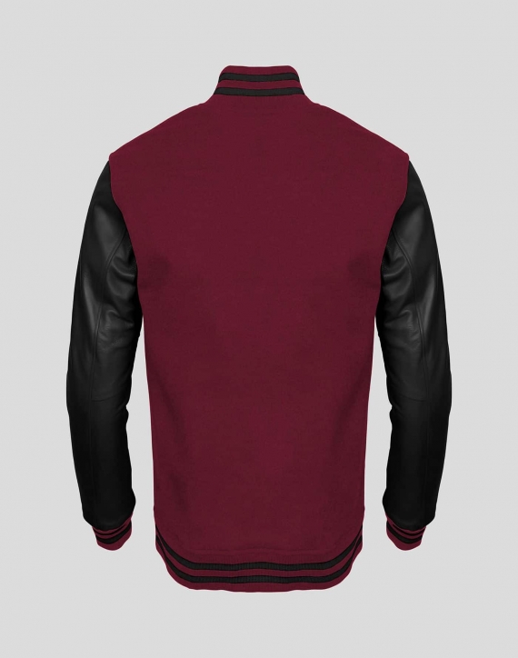 Black Faux Leather Sleeves Maroon Wool Varsity Jacket