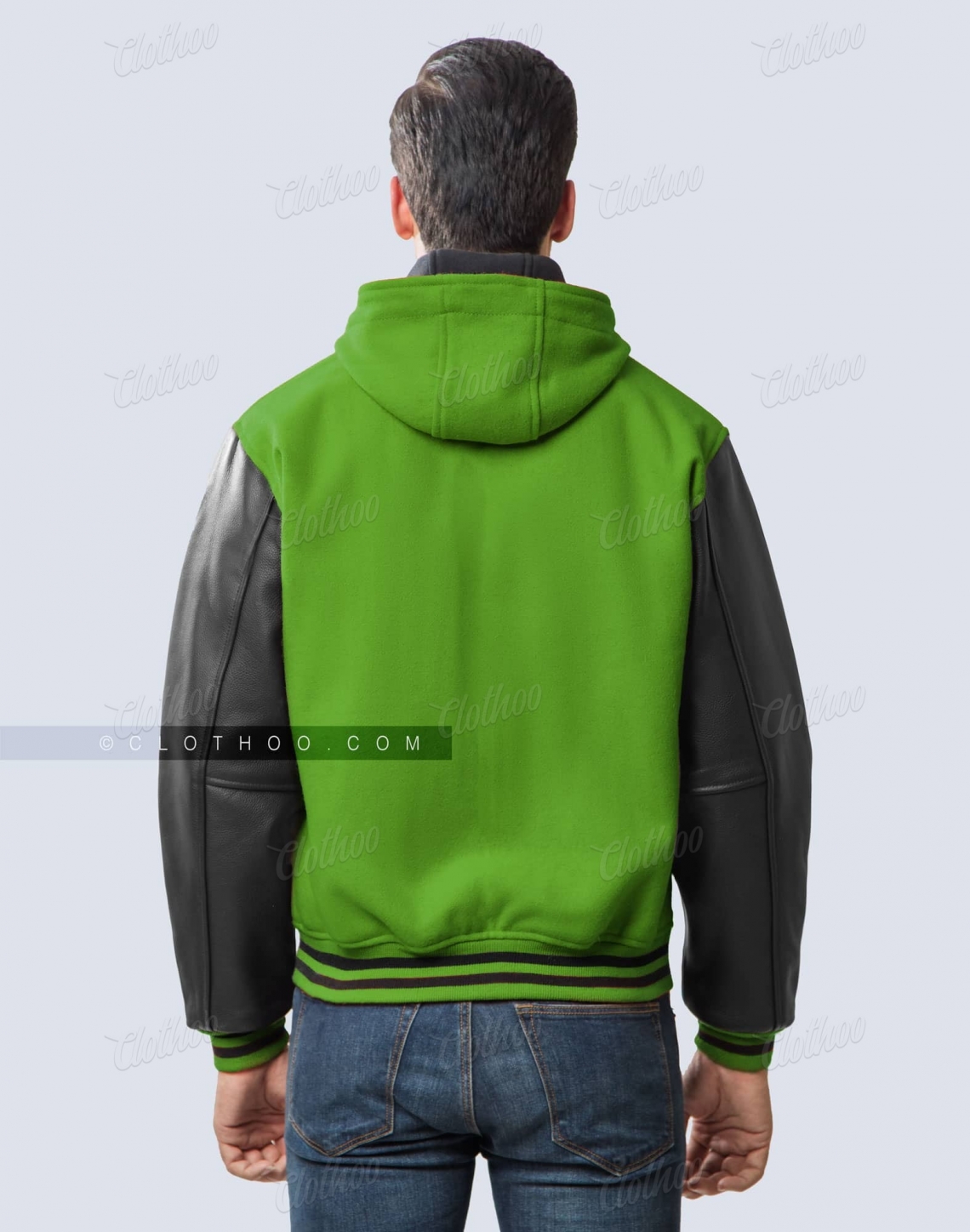 Black Kelly Green Hooded Letterman Jacket