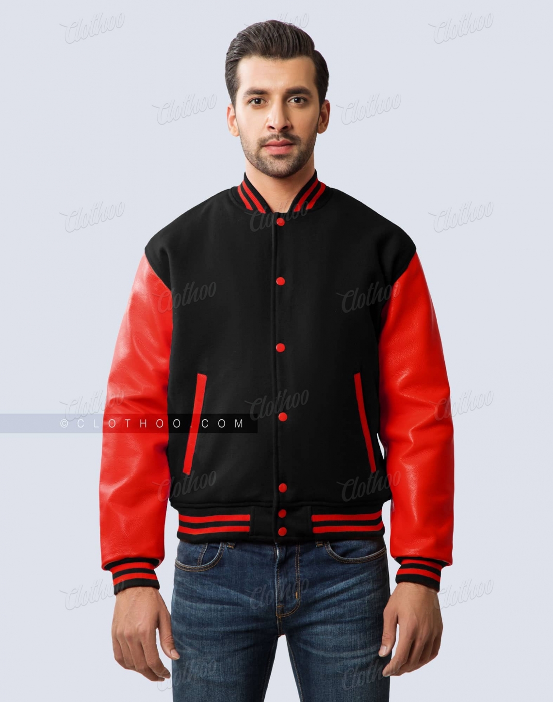 Black Wool Body Red Leather Sleeves Letterman Jacket Knights