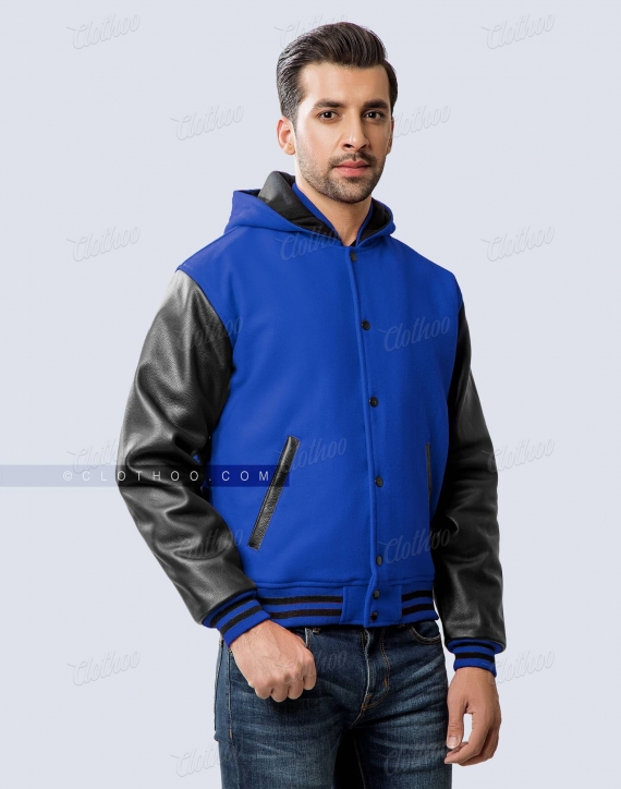 Buy Varsity Hoodie Jacket Royal Blue Black Full Wool Baseball Online in  India 