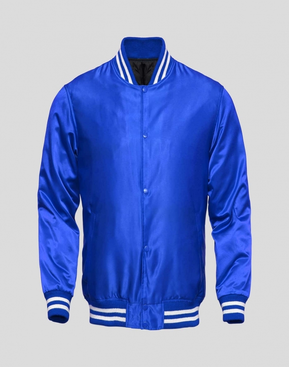 Baseball Letterman College Varsity Bomber Quality Jacket Sports Wear Blue Satin