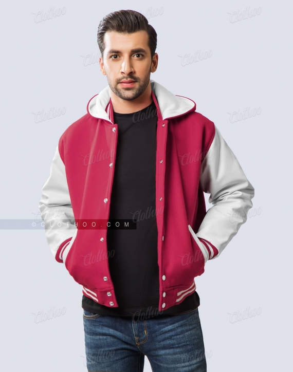 The Hooded Varsity Jacket - Red