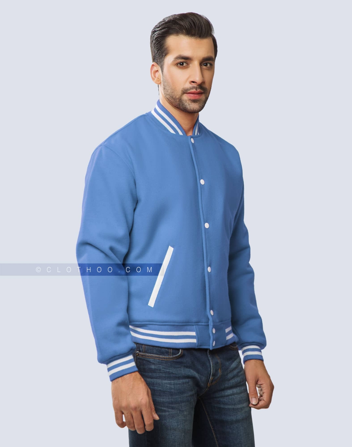 All-Wool Varsity Jacket Sky Blue | Clothoo