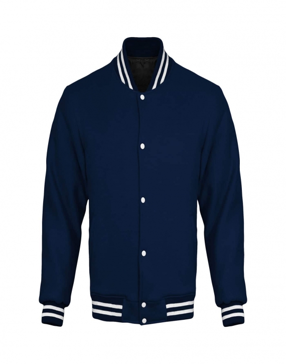 Navy Blue Cotton Fleece Letterman Jacket