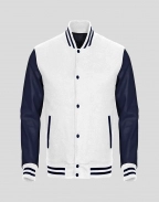 Sky Blue Wool Body and White Leather Sleeves Varsity Jacket