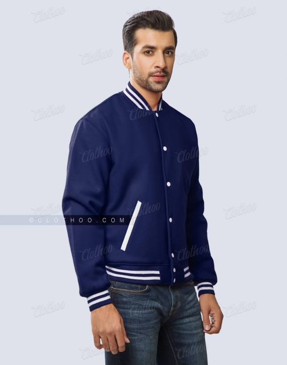Navy Blue Wool Letterman Jacket | Clothoo
