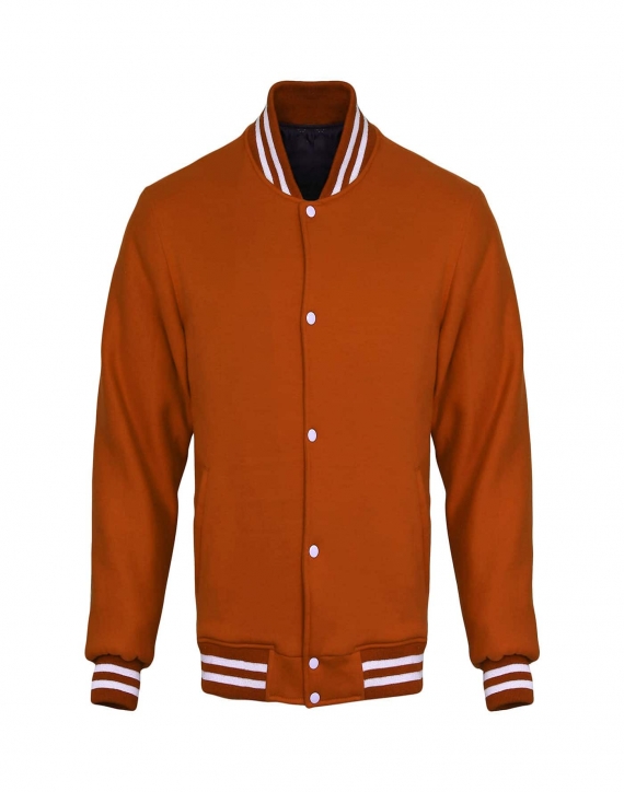 Orange Cotton Fleece Letterman Jacket