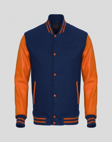 Navy Blue Wool and Red Lab Leather Varsity Letterman Jacket 1 — BORIZ