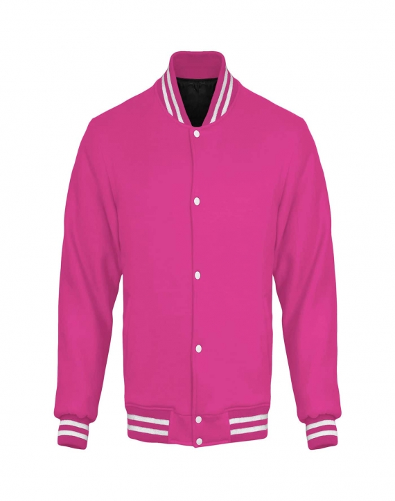 Pink Cotton Fleece Letterman Jacket