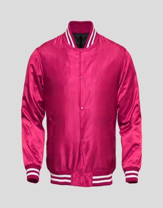 Pink Satin Baseball Letterman Jacket