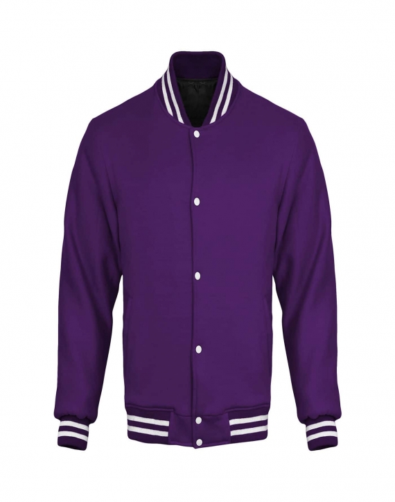 Purple Cotton Fleece Letterman Jacket