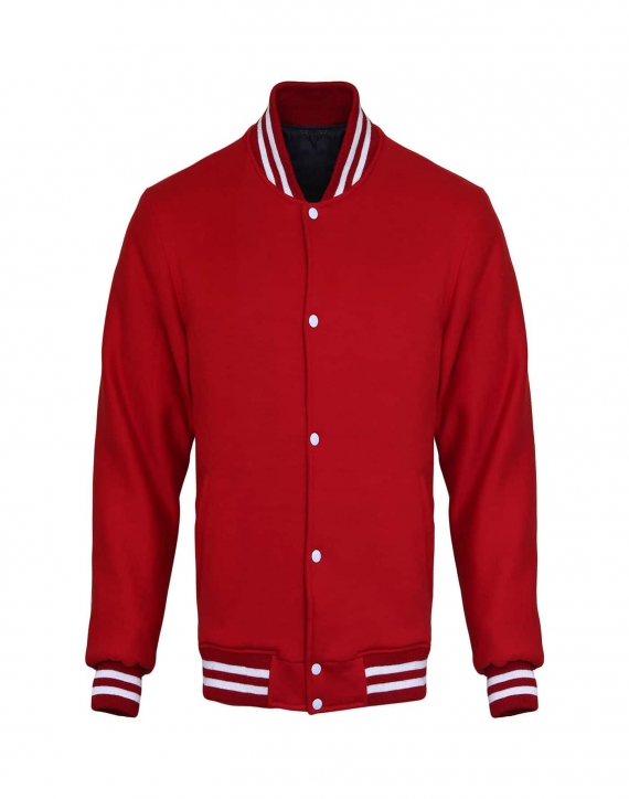 Red Cotton Fleece Letterman Jacket