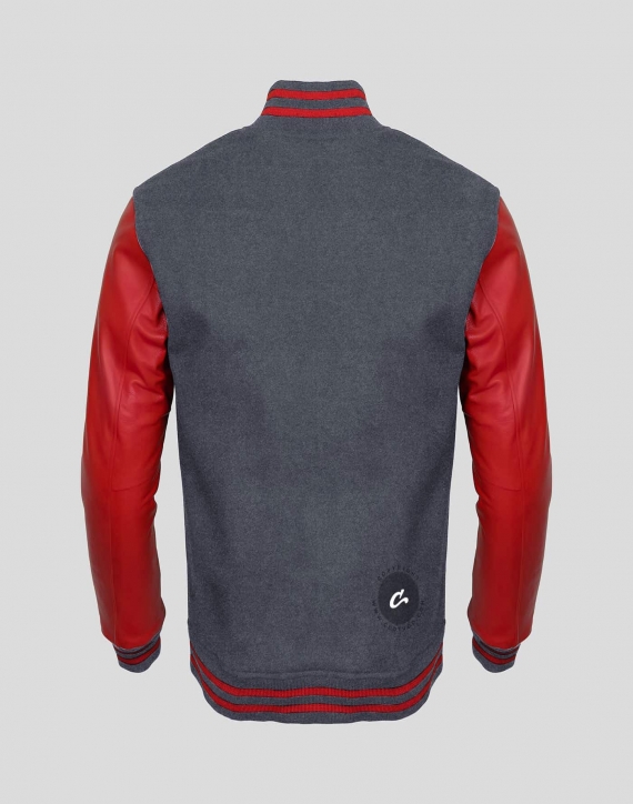 Letterman Baseball Varsity Grey Wool and Genuine Red Leather Sleeves Jacket