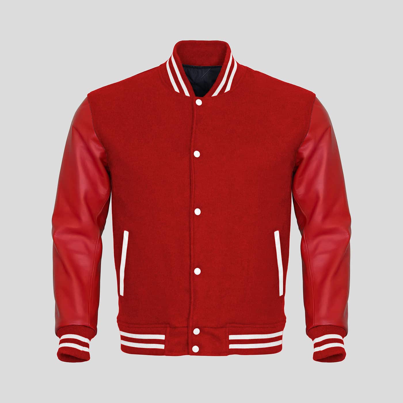 Red Faux Leather Sleeves Red Wool Varsity Jacket