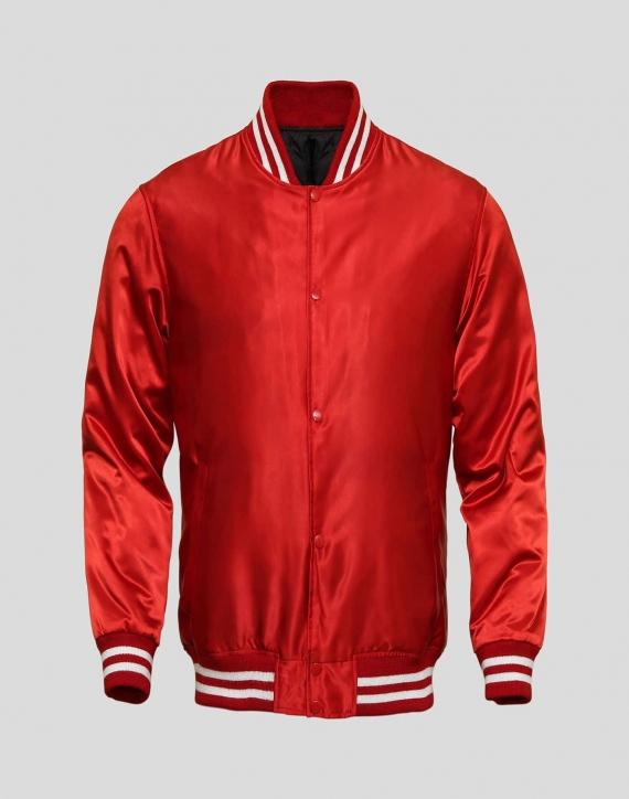 Red Satin Baseball Varsity Jacket